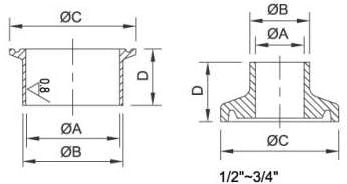 3A-14WMP,14MMP,14AMP Butt Weld Ferrule